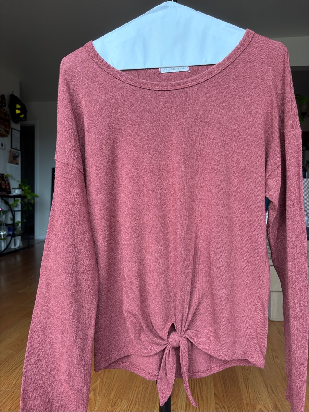 Caution To The Wind Long-Sleeve Tie-Front Top - Dusty Rose